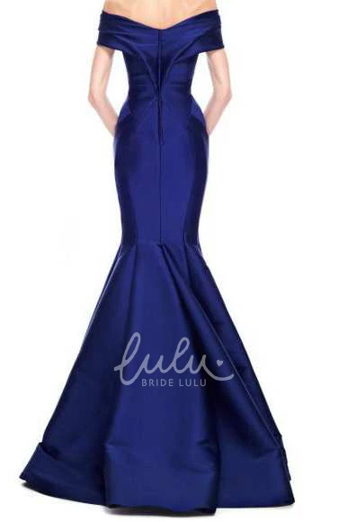 Satin Mermaid Formal Dress with Cap Sleeves and V-Neckline