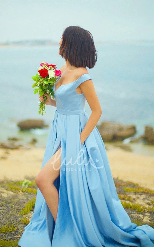 Sleeveless A-Line Satin Prom Dress with Pockets and Ruffles Sexy Prom Dress