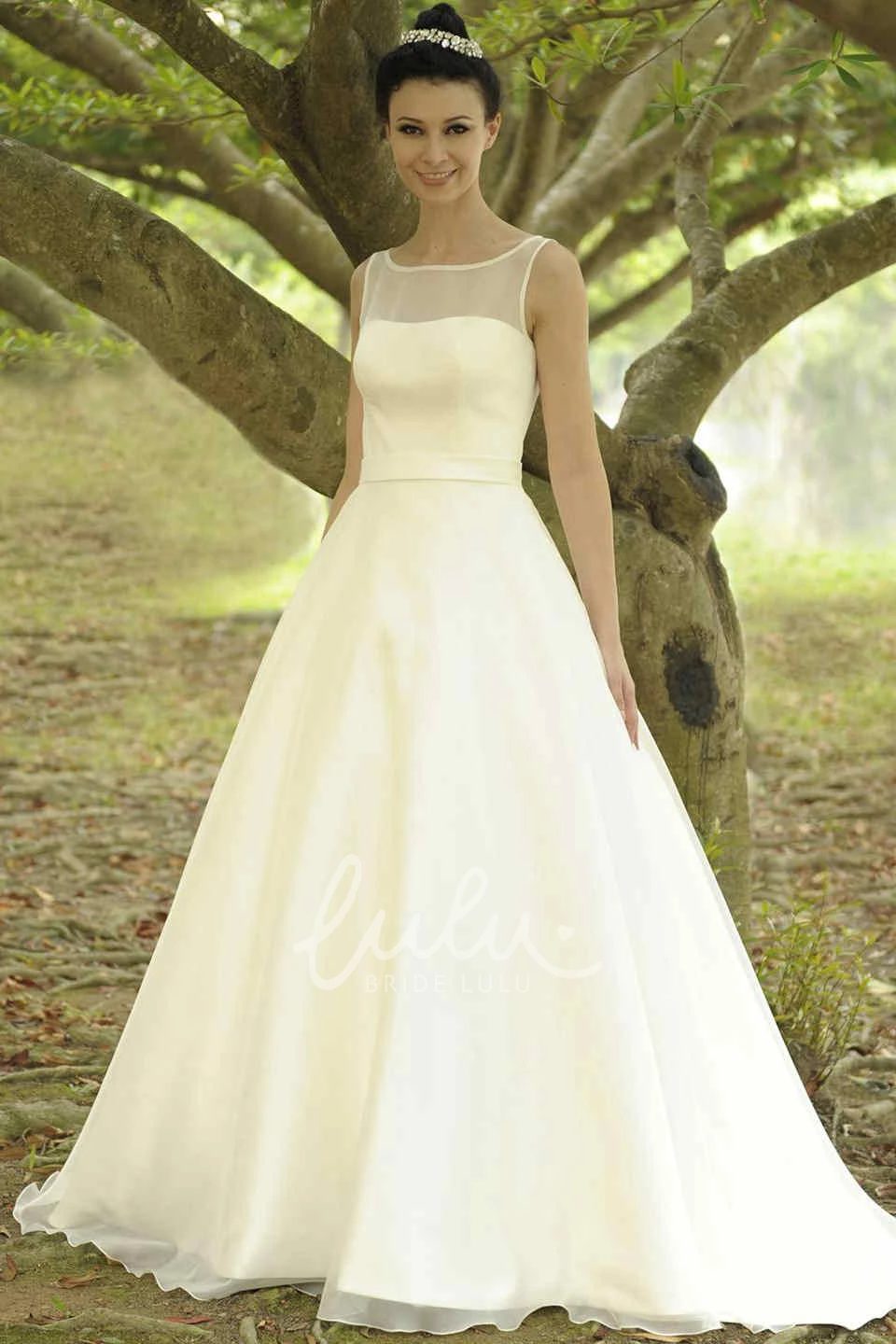 Chiffon Scoop-Neck Wedding Dress A-Line Floor-Length Wedding Dress
