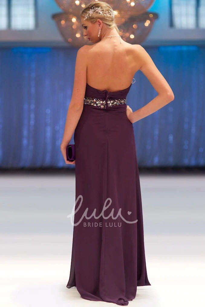 Sweetheart Chiffon Prom Dress with Ruching and Beading Sheath Sleeveless Empire Floor-Length