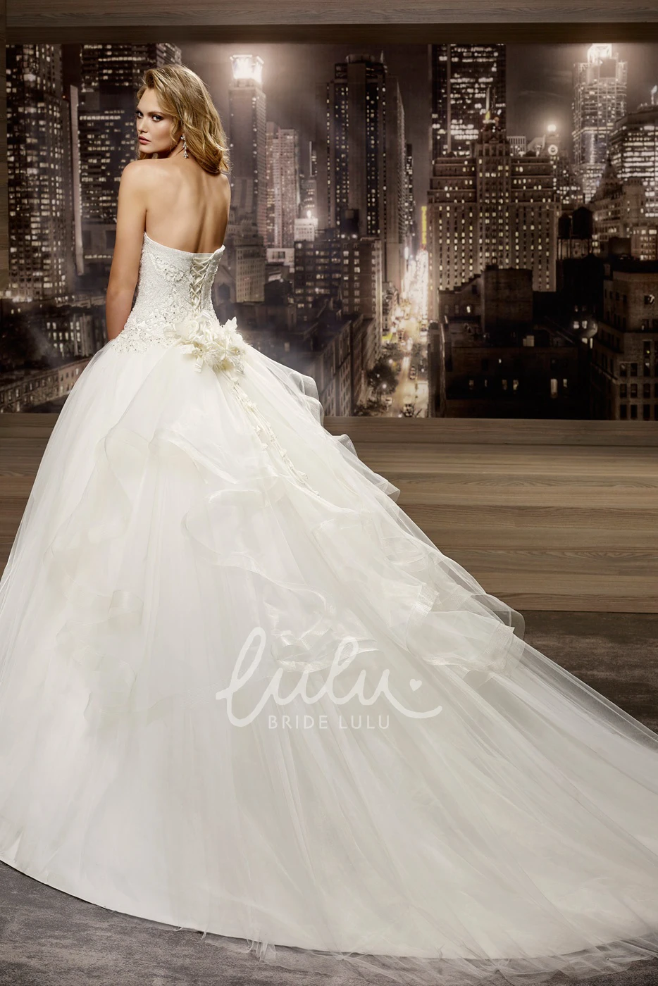 Beaded Bodice A-line Wedding Gown with Lace-Up Back Glamorous Bridal Dress