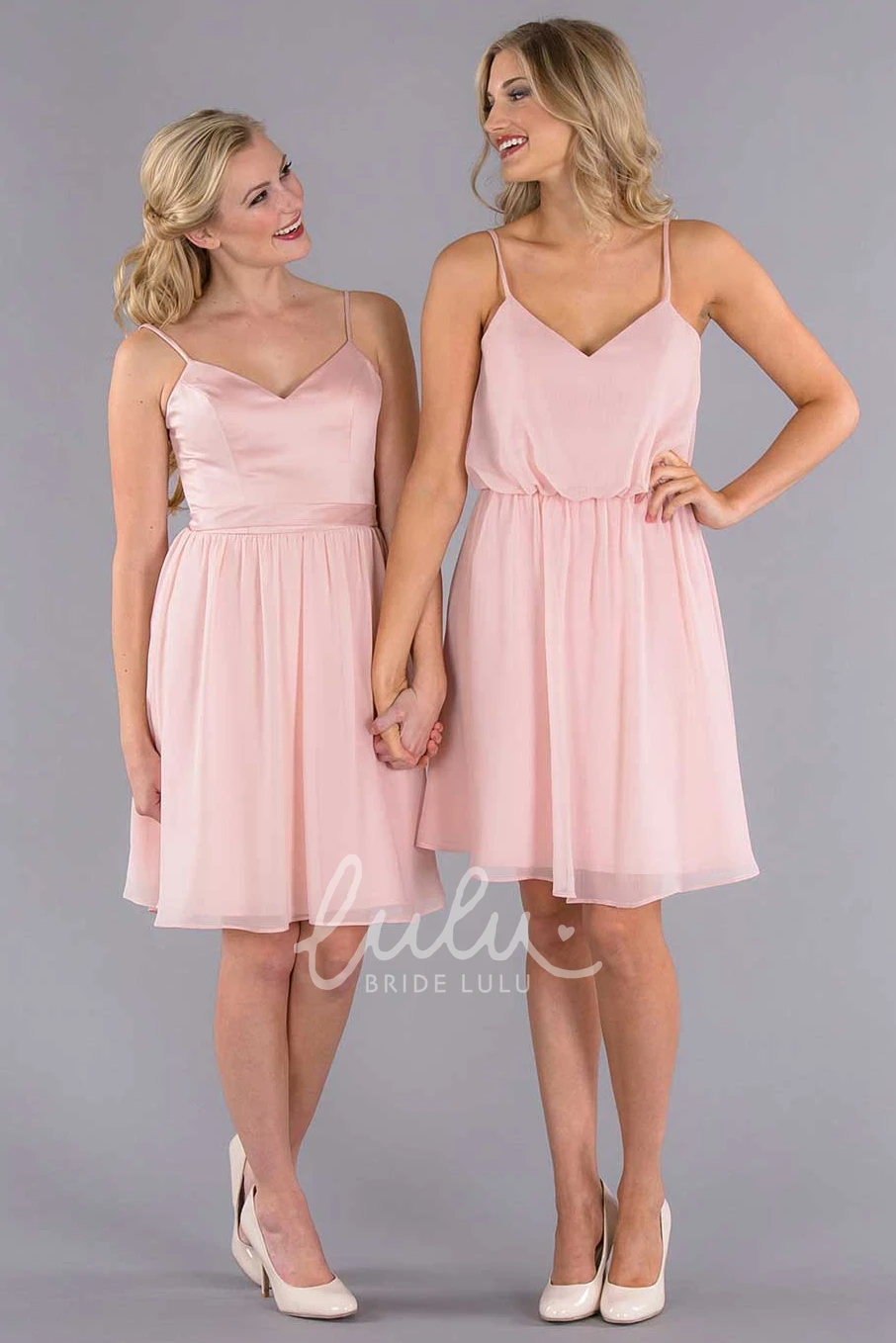 Ribboned Spaghetti Sleeveless Chiffon Bridesmaid Dress with Pleats Flowy Bridesmaid Dress