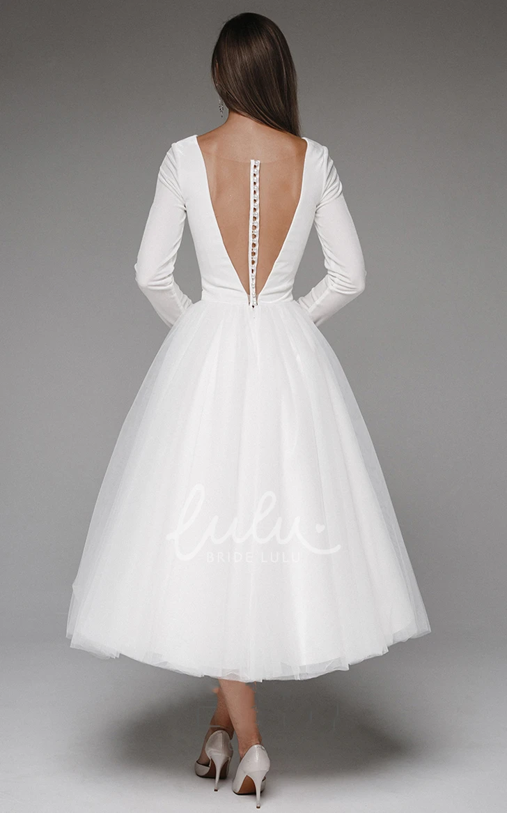 Plunging Neckline Satin Tea-length Wedding Dress Beautiful & Chic