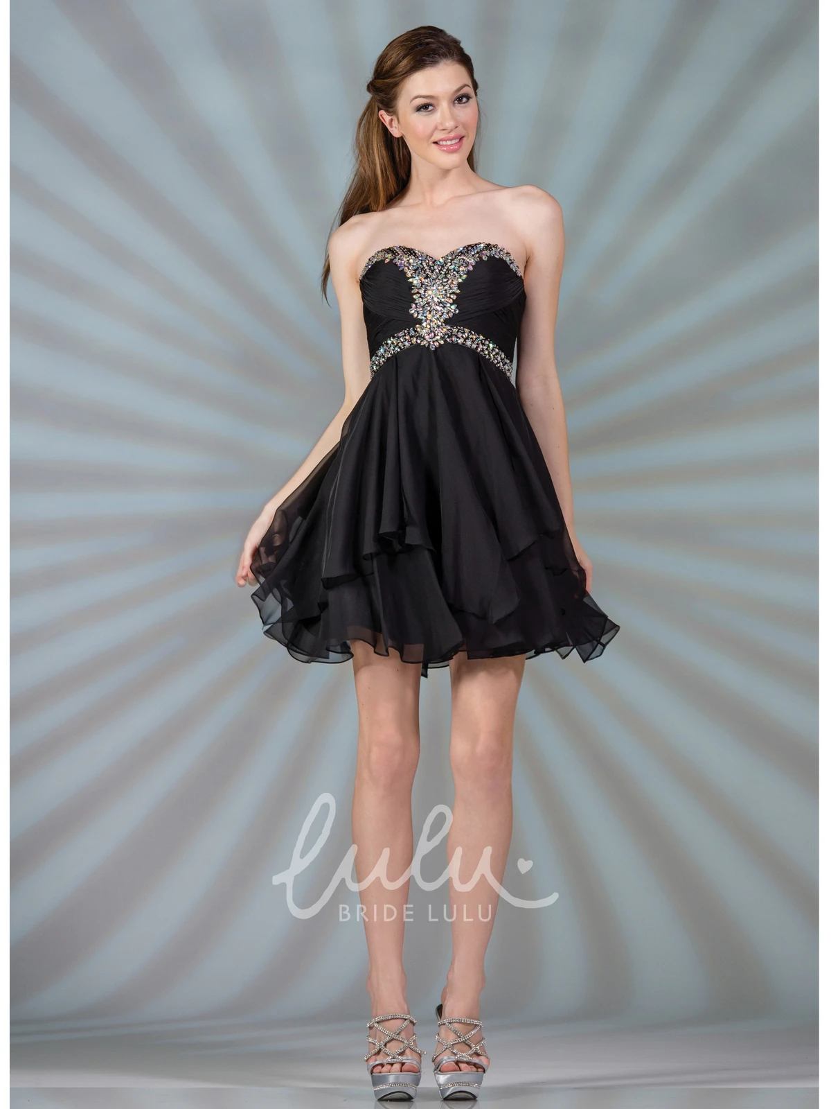 Short Sweetheart Chiffon A-Line Dress with Beading and Draping Prom Dress