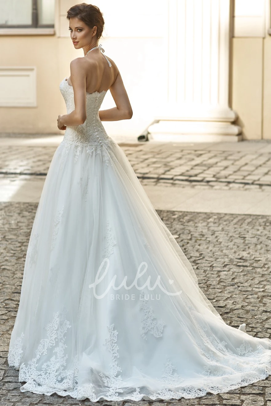 Lace A-Line Sweetheart Wedding Dress with Pleats and Floor-Length Train Classy Wedding Dress
