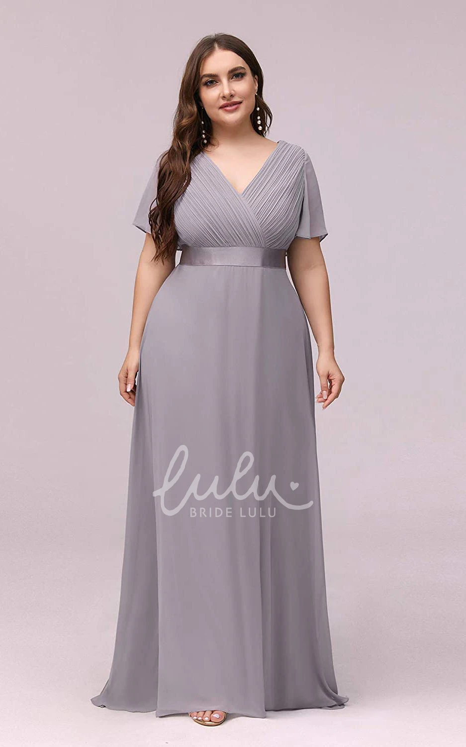 Chiffon V-Neck A-Line Mother Dress with Criss Cross Casual & Elegant