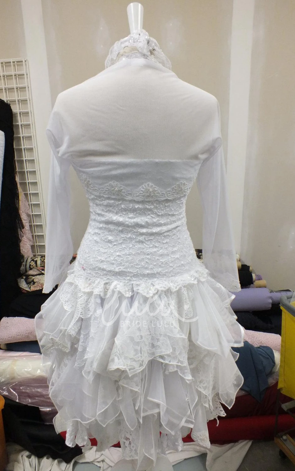 Short Ruffled A-Line Wedding Dress with Dropped Waist Casual Country Bridal Gown