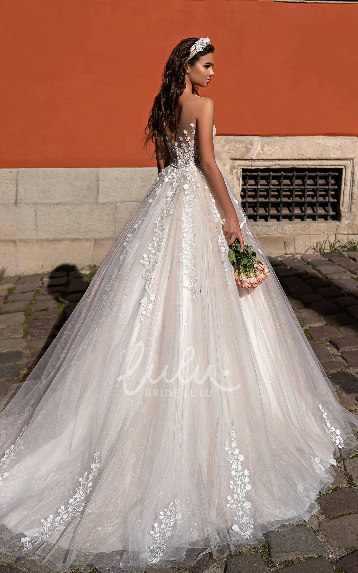 Modern Ball Gown Tulle Wedding Dress with Open Back and Appliques Elegant Bridal Gown 2025