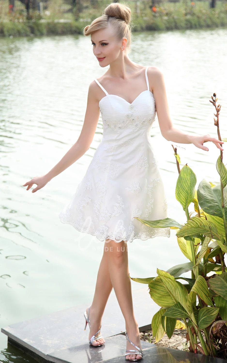 Spaghetti Straps Short Lace Wedding Dress with Lace Jacket Lace Wedding Dress