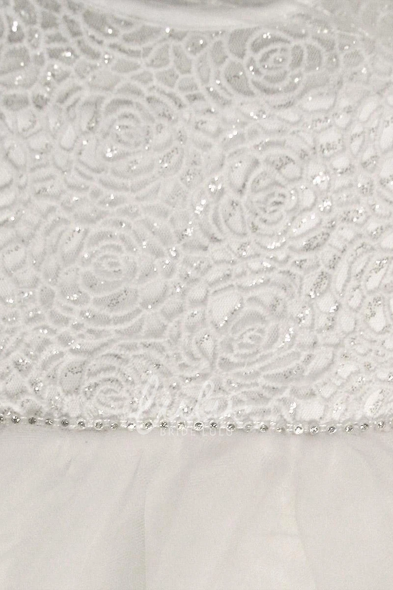 Bell-Sleeve Illusion Tea-Length Flower Girl Dress with Beaded Details