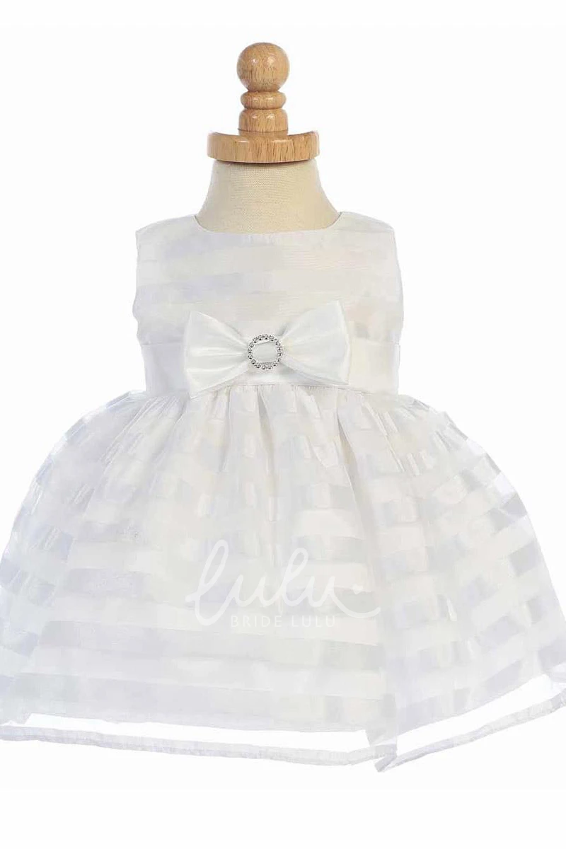 Split-Front Organza Tea-Length Flower Girl Dress with Ribbon Modern Bridesmaid Dress