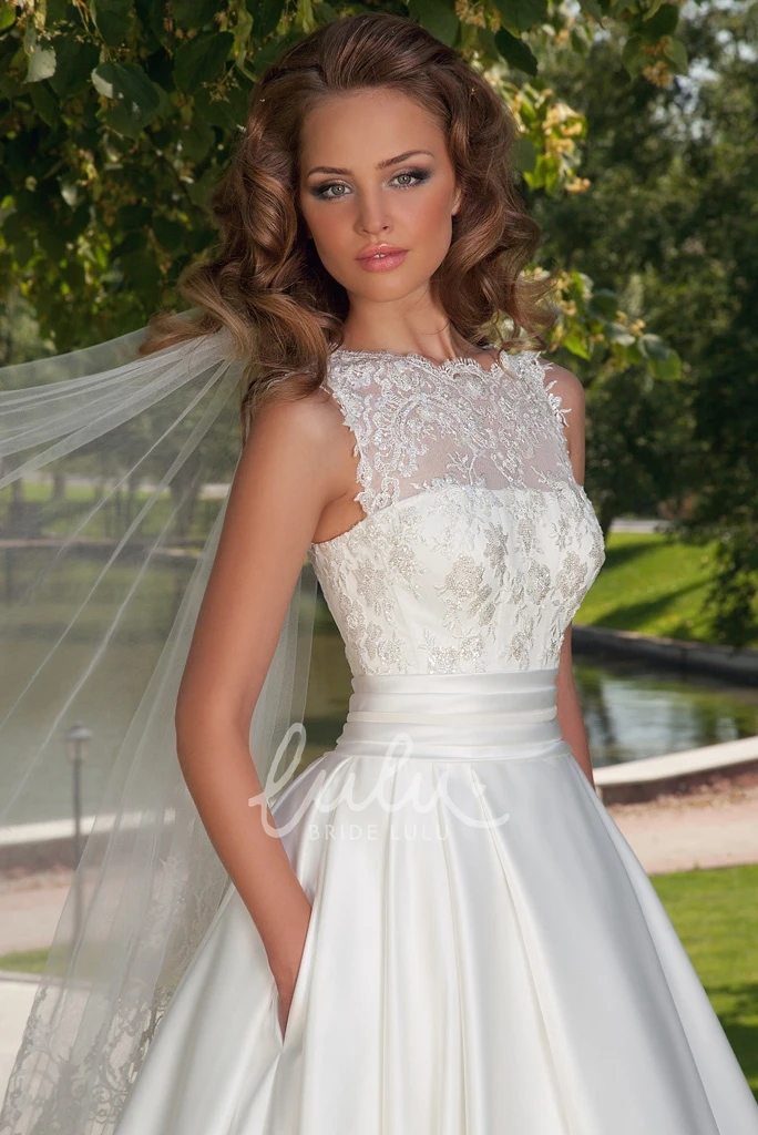 Lace Jewel Ball-Gown Wedding Dress with Bow and Lace-Up Back Unique Bridal Gown