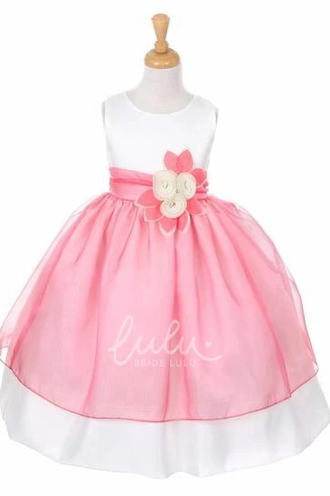 Tea-Length Tiered Tulle and Organza Flower Girl Dress Modern Design