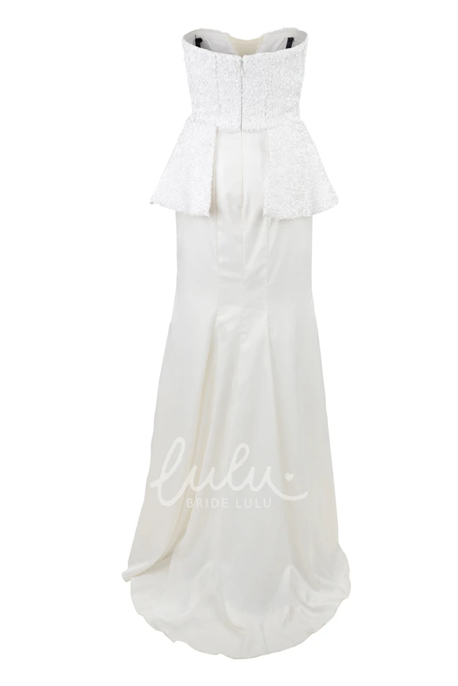 Sleeveless Satin Prom Dress Sheath Style with Peplum and Appliques