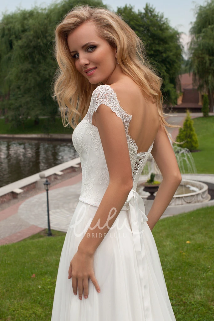 Chiffon Wedding Dress with Lace Sheath Long Pleated