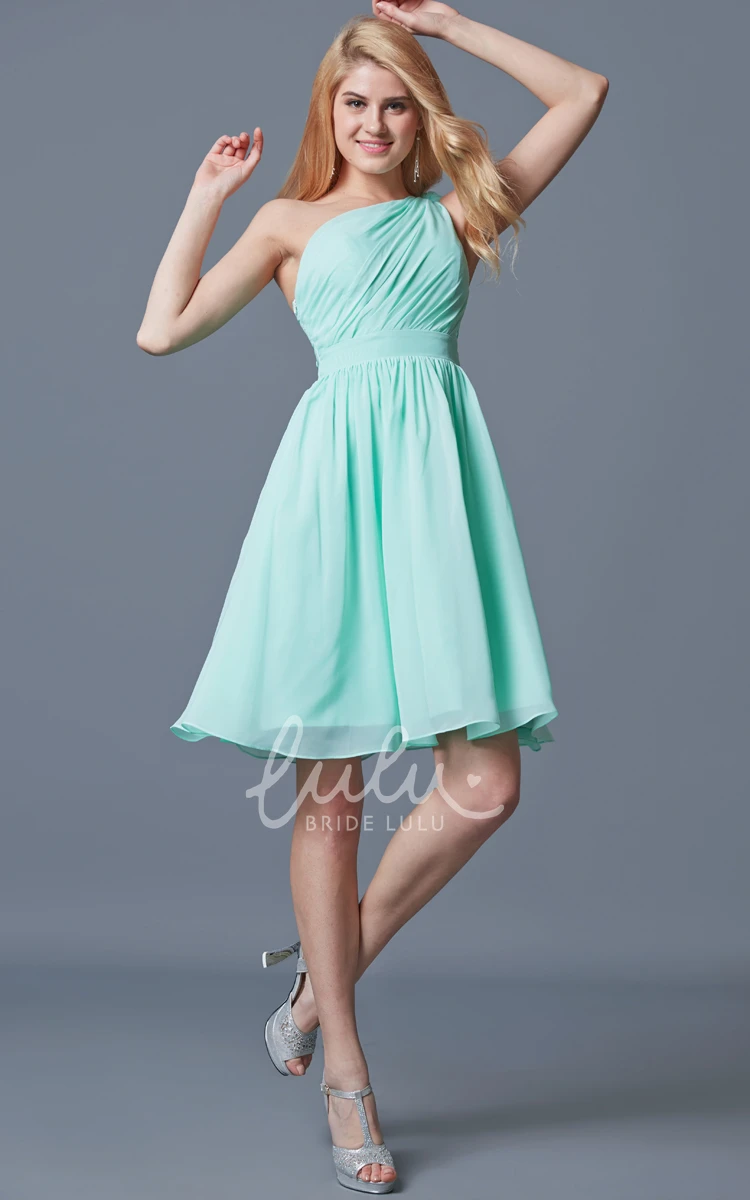 One Shoulder Knee Length Bridesmaid Dress in Chiffon