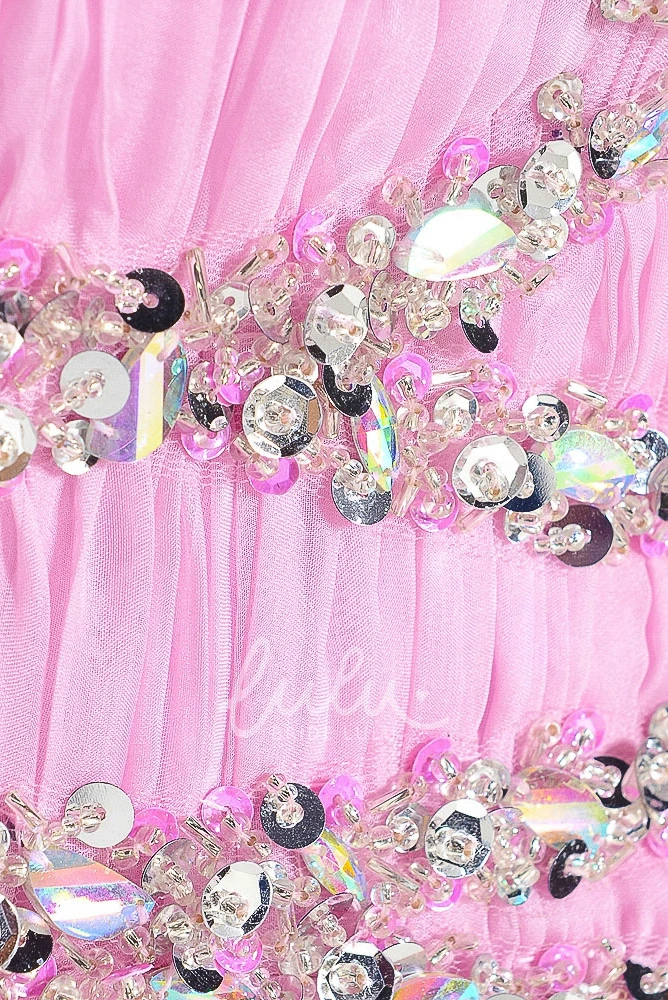 Beaded A-Line Sweetheart Tulle&Satin Prom Dress with Ruching Maxi Length