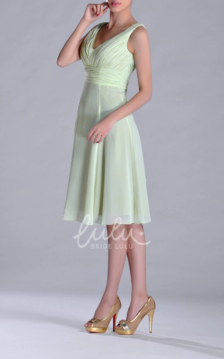 Empire Knee-length Chiffon Bridesmaid Dress with Deep-V Back