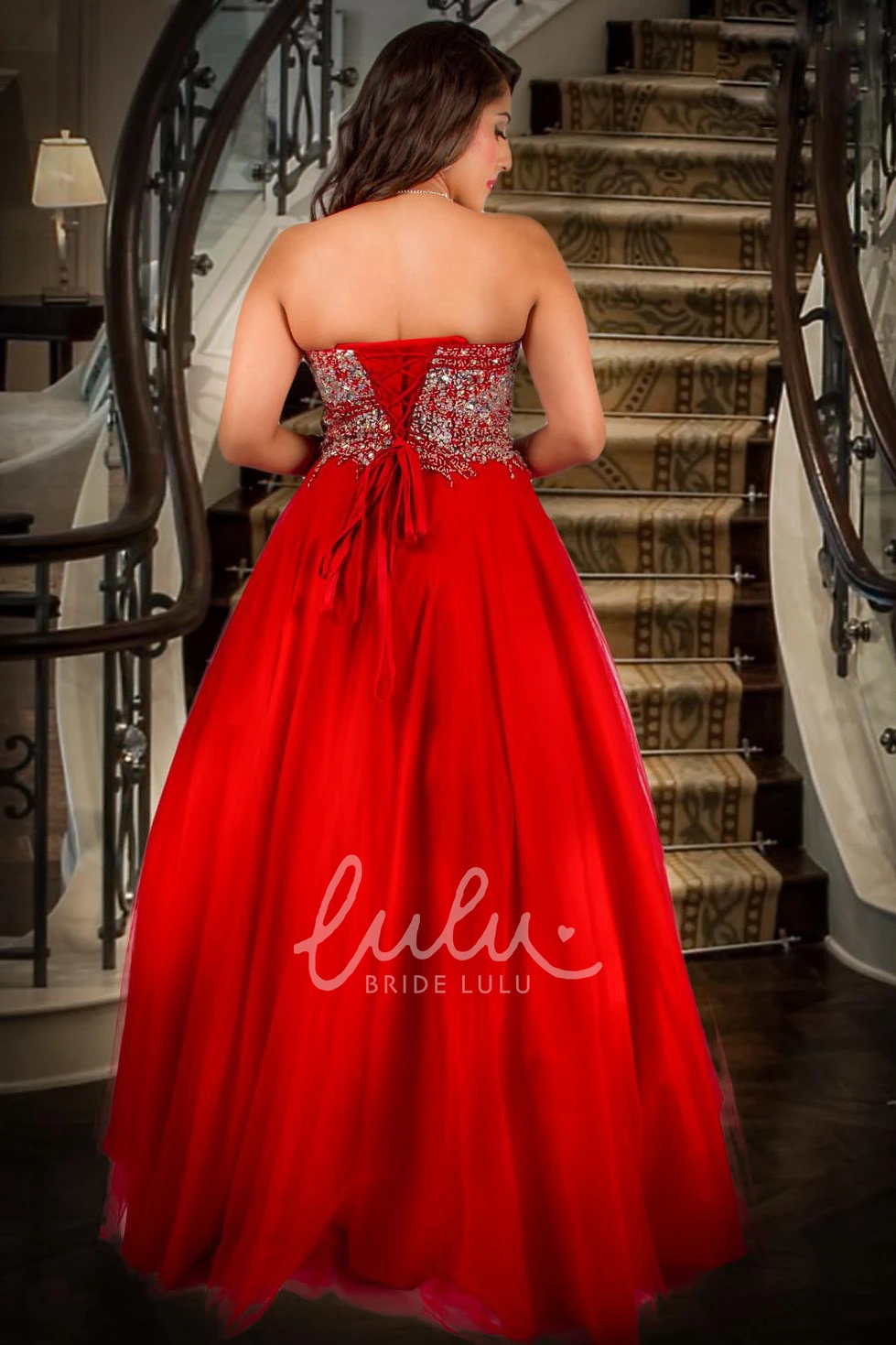 Beaded Tulle Prom Dress with Bow and Ruffles A-Line Floor-Length Sweetheart Women