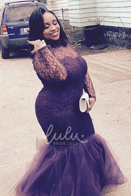 Mermaid Trumpet Lace Tulle Formal Dress with Illusion Long Sleeves