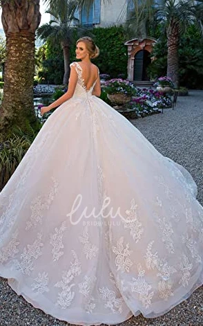 Organza V-neck A-Line Applique Wedding Dress Garden Romance Simple