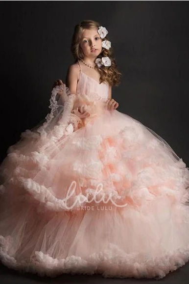 Luxury Tulle Ball Gown Flower Girl Dress with Spaghetti Straps