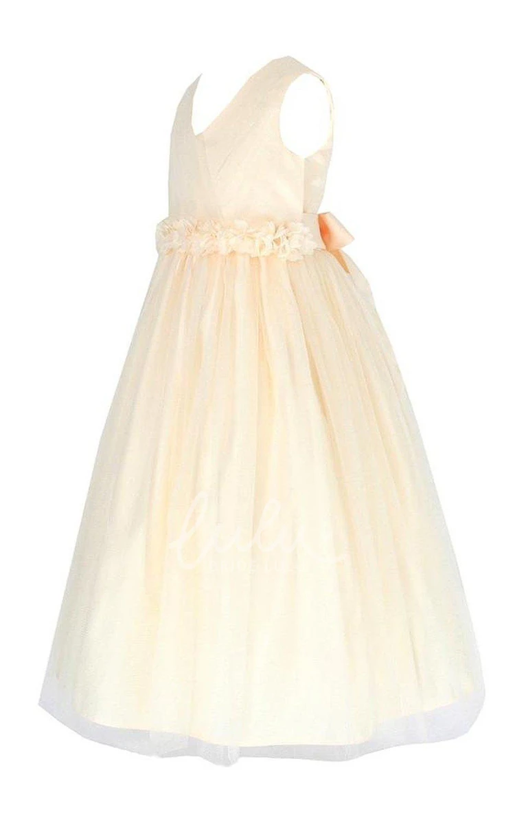 Sleeveless V-neck A-line Pleated Dress With Bow