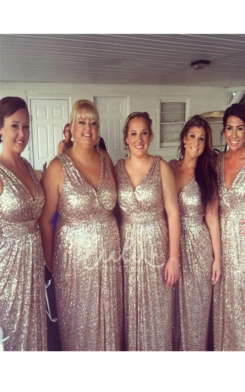Empire Sequin V-neck Bridesmaid Dress with A-line Silhouette