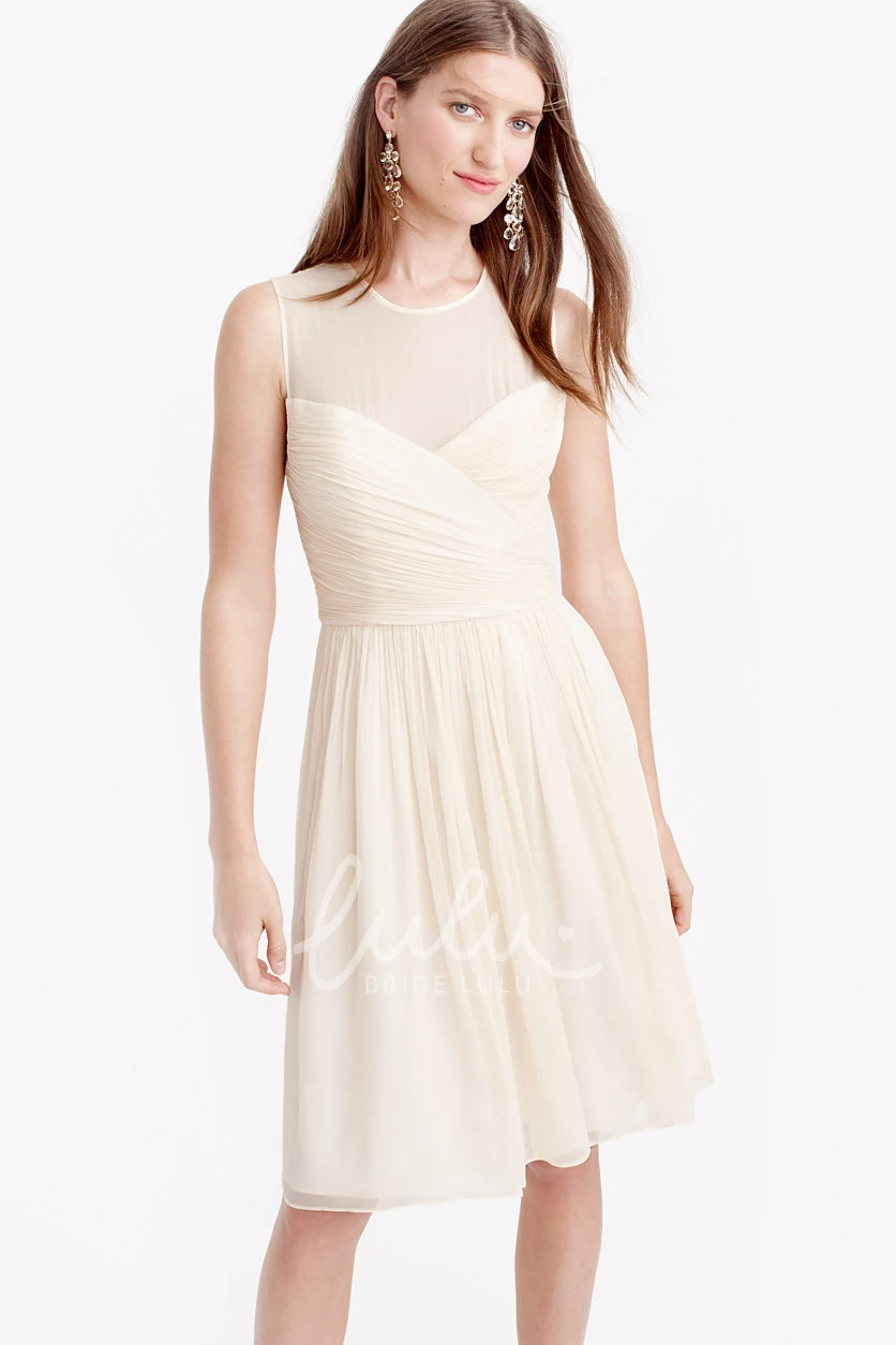 Sleeveless Knee-Length Chiffon Bridesmaid Dress with Criss-Cross Neckline