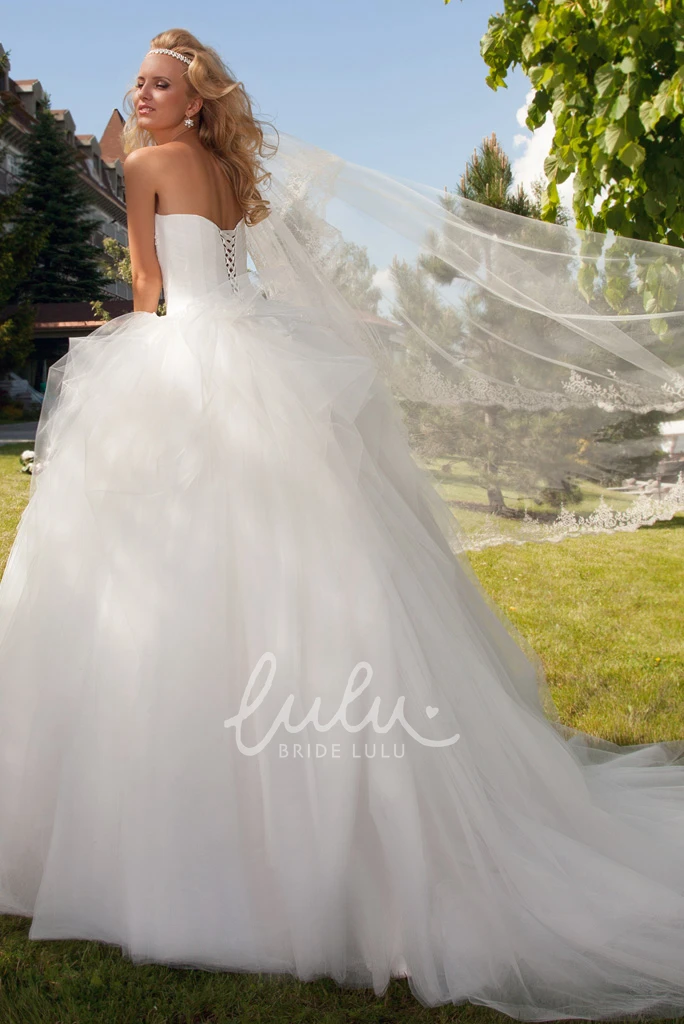 Sweetheart Ruffled Tulle Wedding Dress with Court Train and Beading Beaded Corset Court Train Ruffled Sweetheart Tulle Wedding Dress