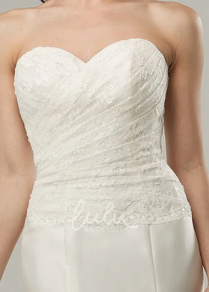 Satin Sweetheart Wedding Dress with Side Draping Corset Back and Sweep Train
