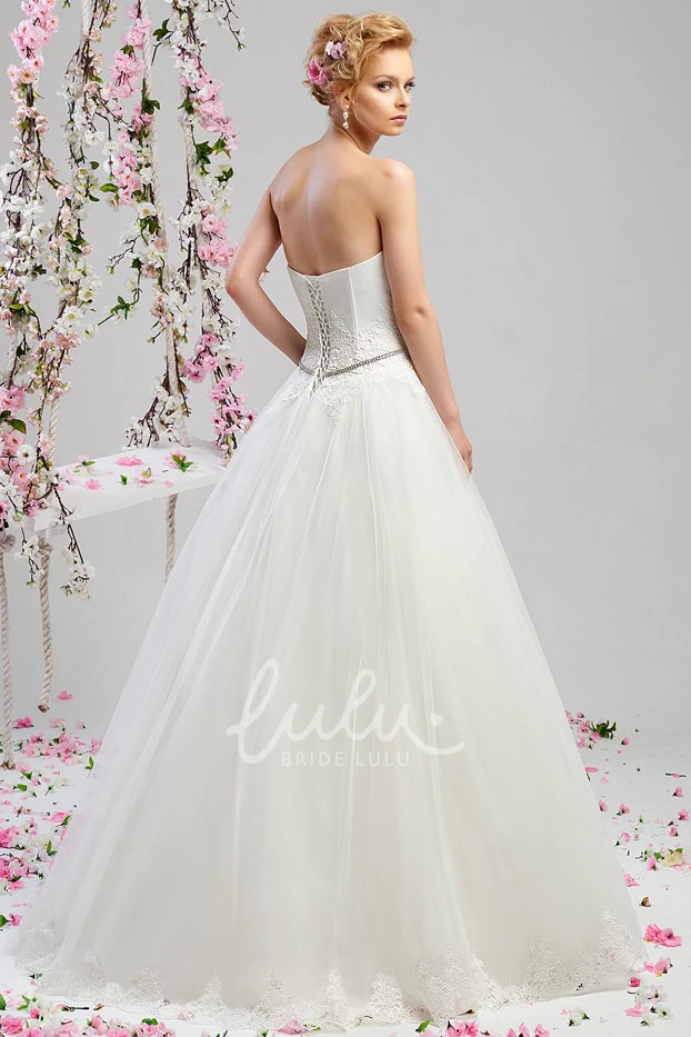 Strapless A-Line Satin and Tulle Spring Wedding Dress with Jeweled Waist and Cape Unique Bridal Gown