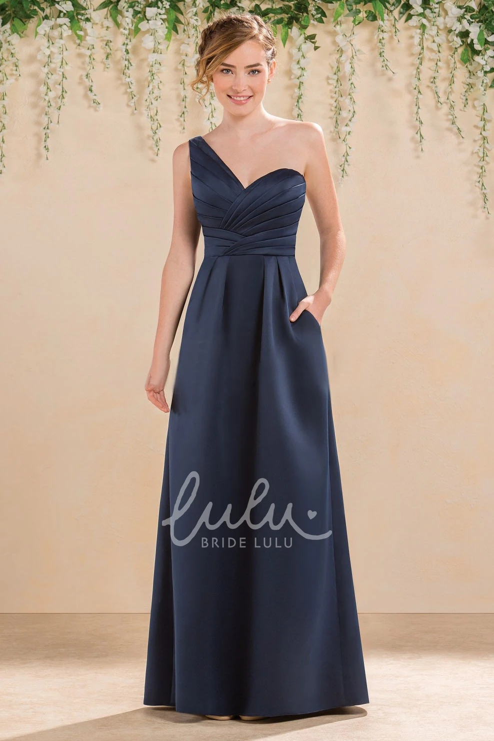 One-Shoulder Satin A-Line Bridesmaid Dress with Pockets and Ruching Elegant 2026 Women's Gown