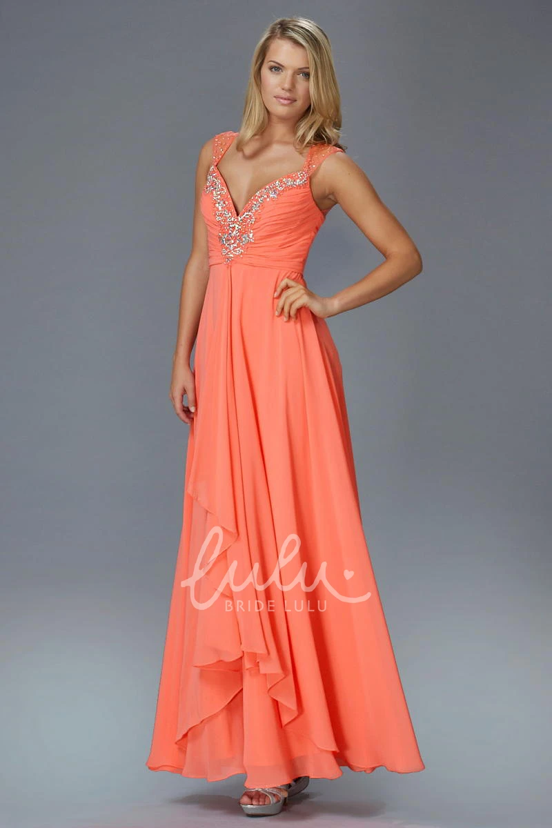 Long Chiffon Queen Anne Dress with Keyhole Beading and Draping Formal Dress