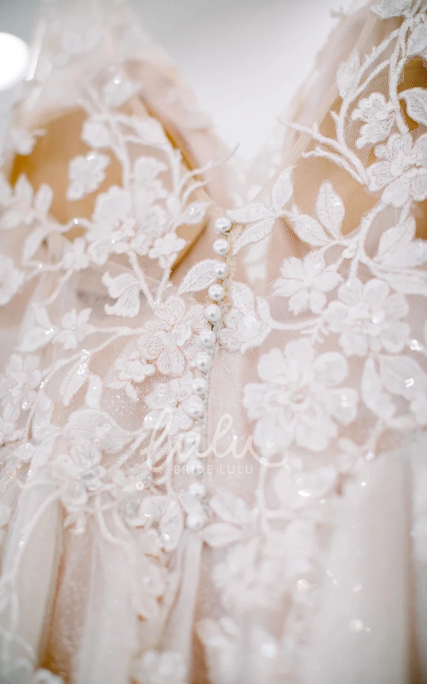 Bohemian Plus Size Chiffon V-neck Wedding Dress Court Train with Beading Sequins