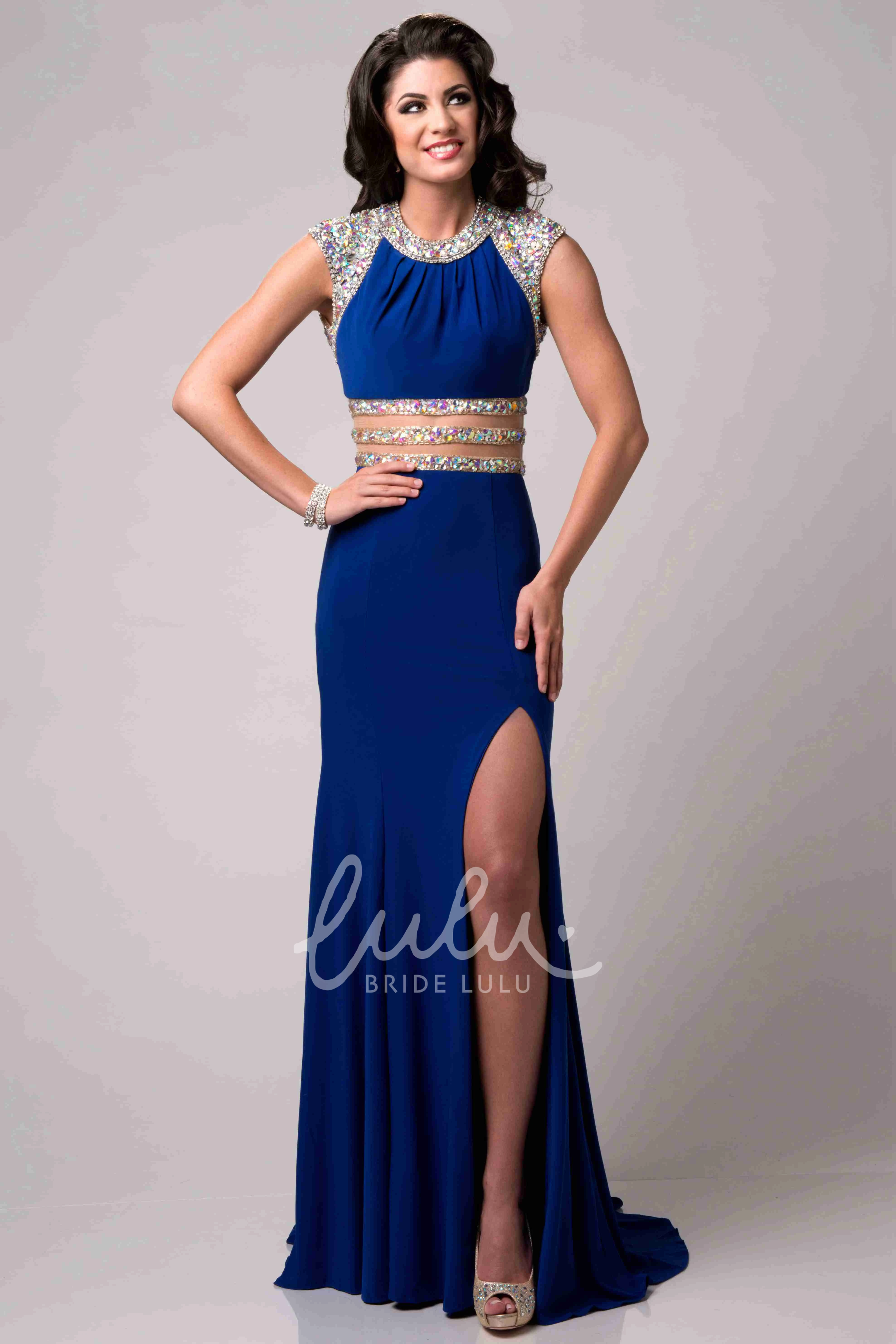 Chiffon Cap Sleeve Prom Dress with Shining Special-Design Bodice Modern Prom Dress