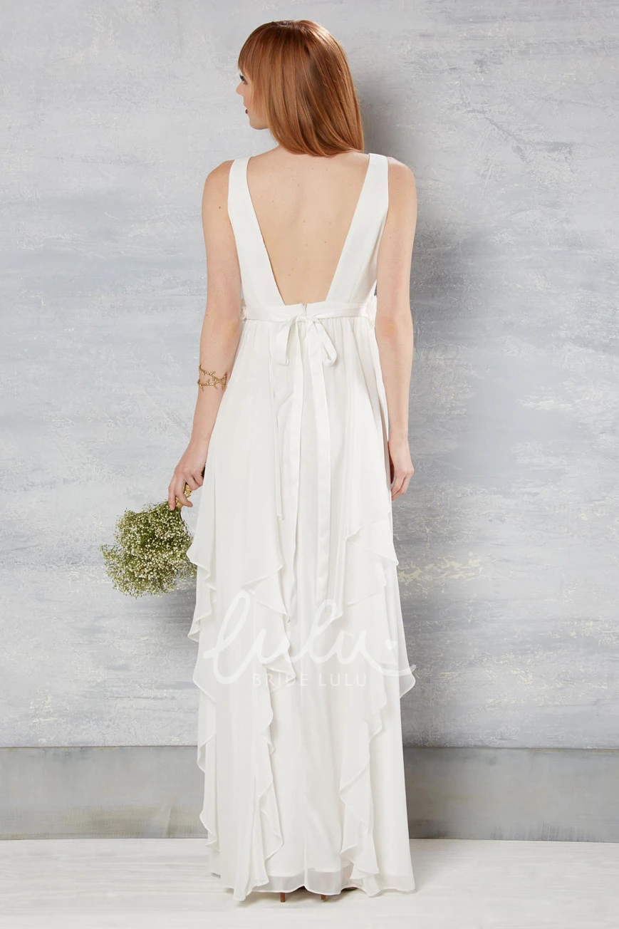 Draping Chiffon Wedding Dress Ankle-Length V-Neck Flowy