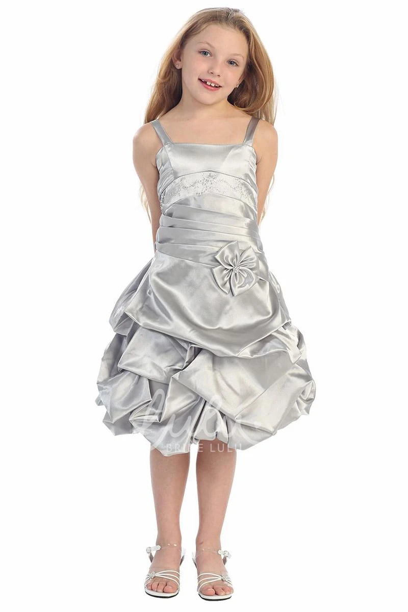 Pleated Satin Flower Girl Dress with Beaded Tiers Classy Bridesmaid Dress
