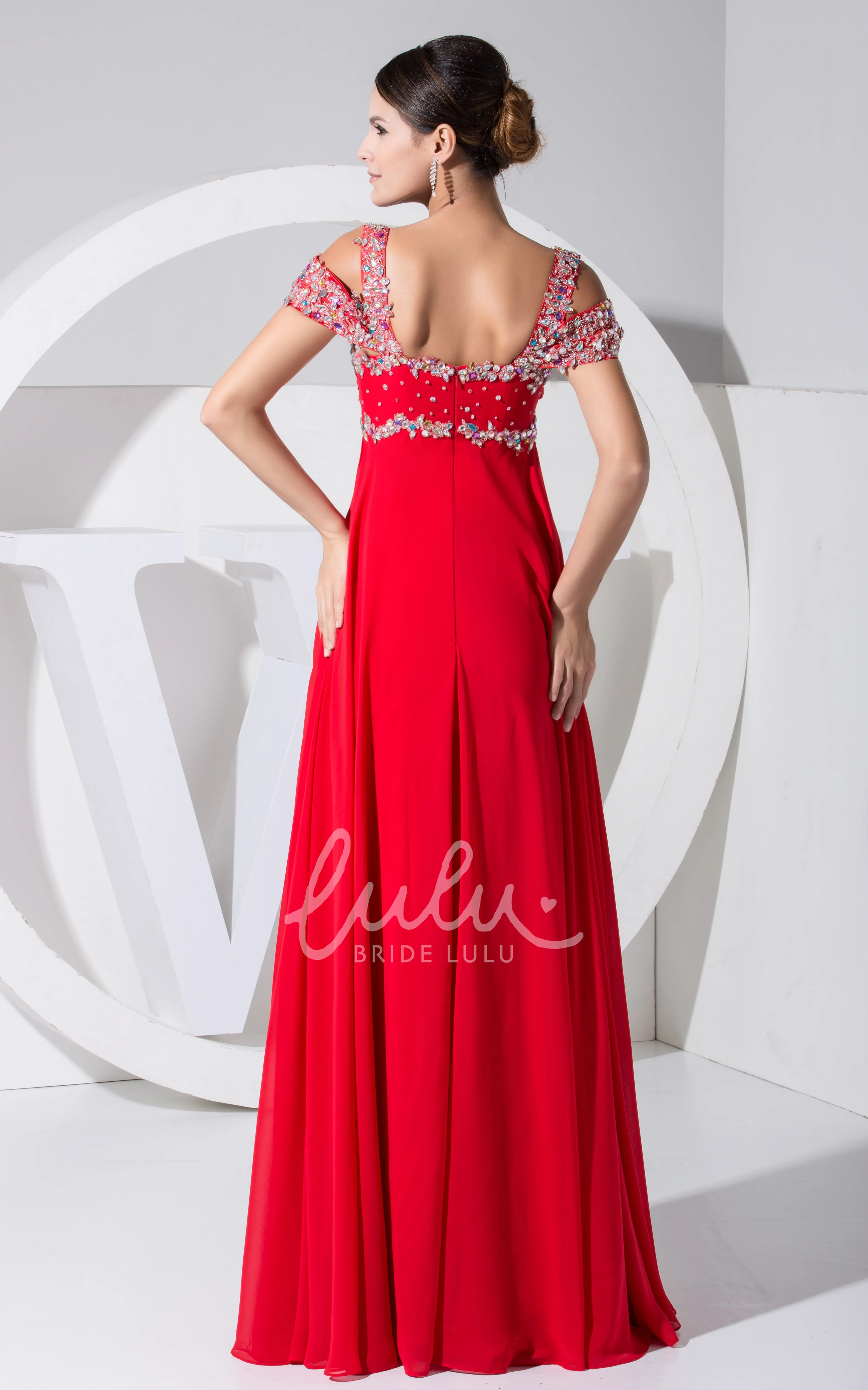 Long Chiffon Formal Dress with Beading Off Shoulder Empire Women