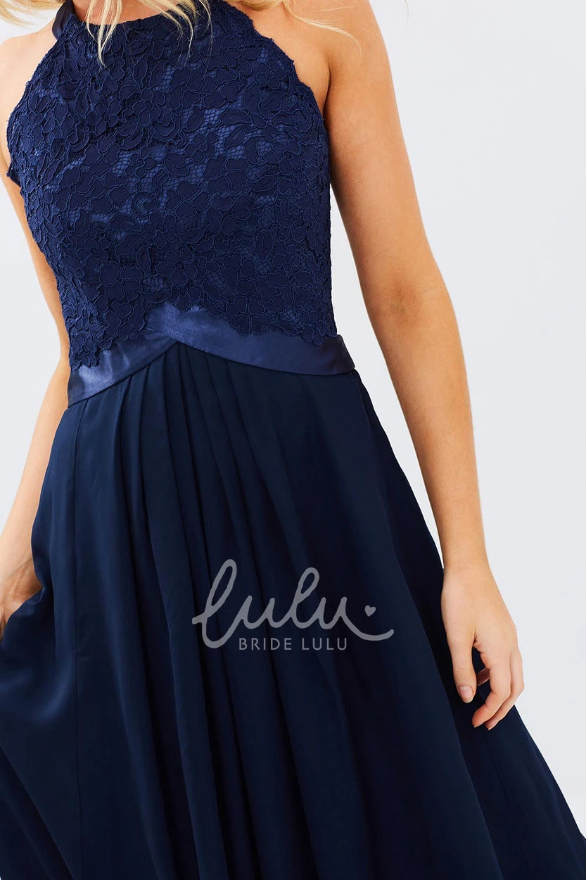 Appliqued Sleeveless A-Line Bridesmaid Dress with Ankle-Length and Zipper Back Flowy Bridesmaid Dress