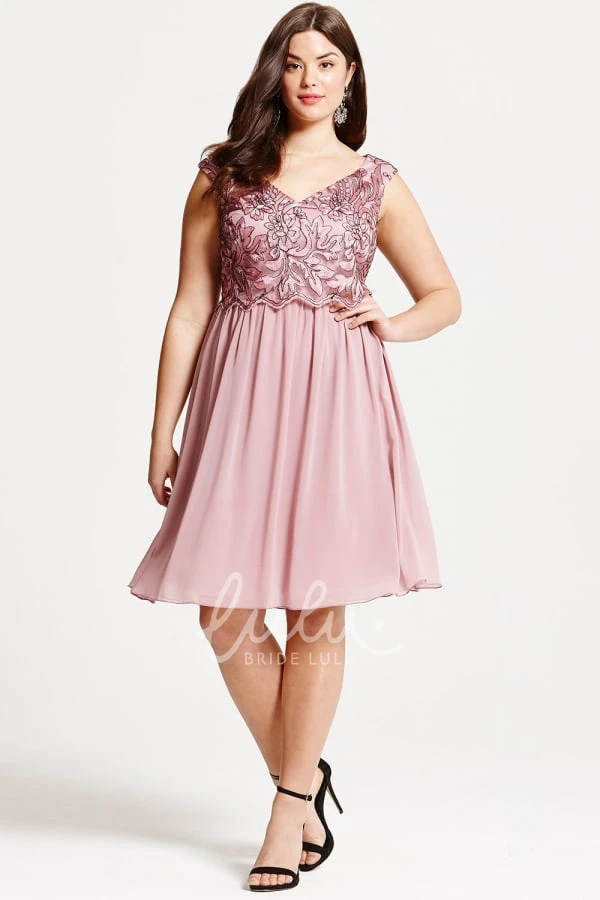 Sleeveless Mini V-Neck Appliqued Chiffon Bridesmaid Dress