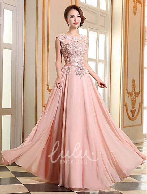A-line Chiffon Bridesmaid Dress with Lace Appliques Sexy Jewel Neckline