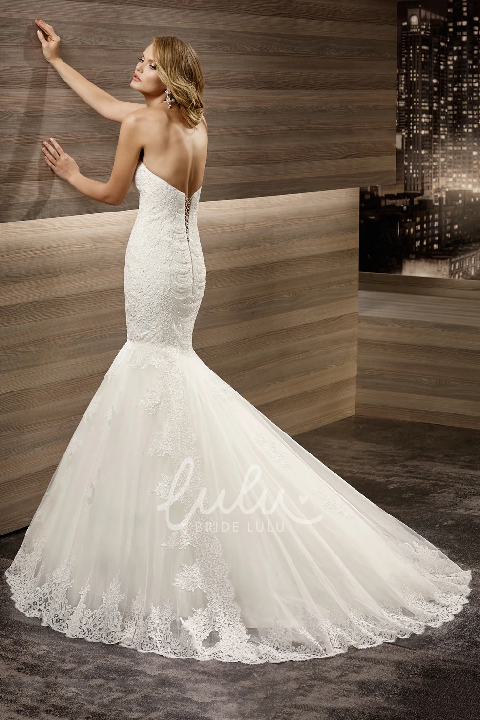 Mermaid Lace Bridal Gown with Halter Strap and Open Back