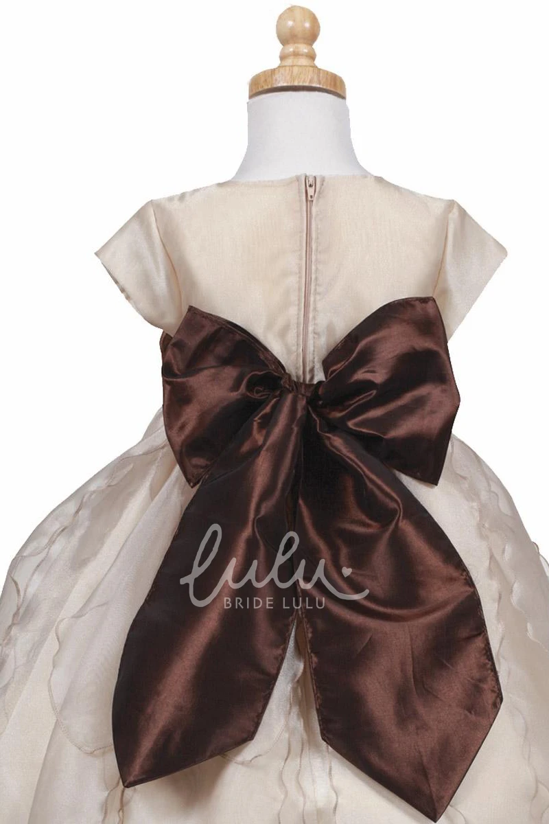 Organza&Taffeta Cap-Sleeve Tiered Flower Girl Dress Simple and Elegant