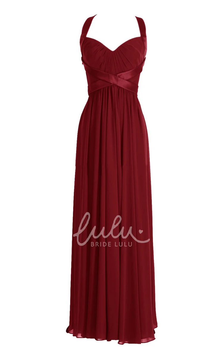 Satin Belt Queen Anne Formal Dress with Keyhole Back