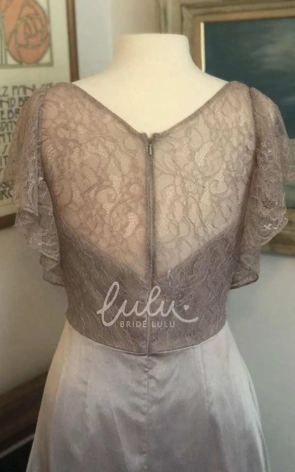 Illusion Back Chiffon A-Line Mother Dress with Short Sleeves Vintage and Elegant