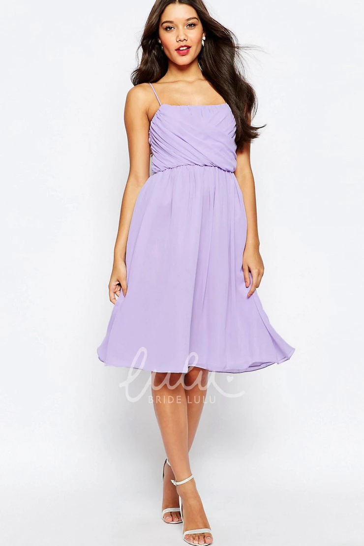 Knee-Length Pleated Spaghetti Chiffon Bridesmaid Dress Classy Bridesmaid Dress