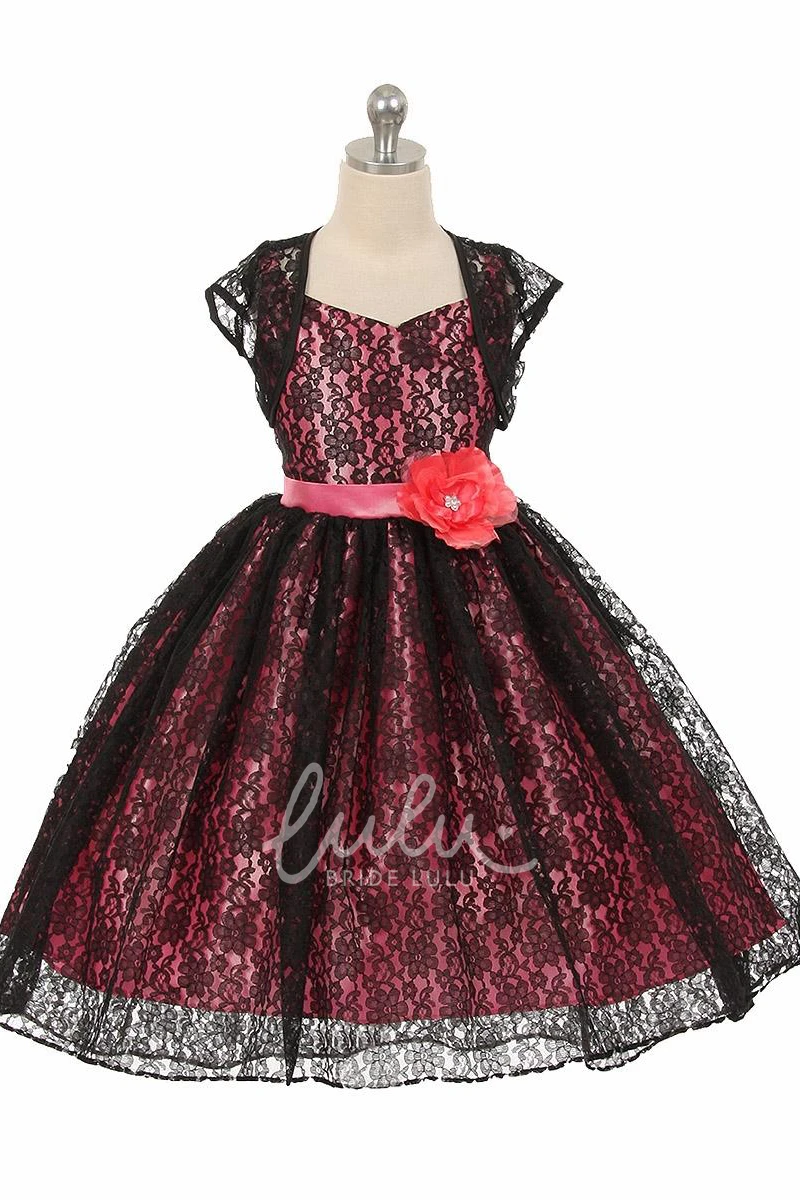 High-Low Criss-Cross Floral Lace Flower Girl Dress with Ribbon Unique Prom Dress