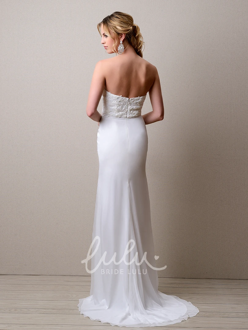 Lace Bodice Sheath Chiffon Wedding Dress with Sweetheart Neckline