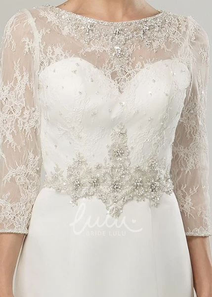 Satin Wedding Dress with Appliqued Scoop Neck & Sweep Train Maxi Length